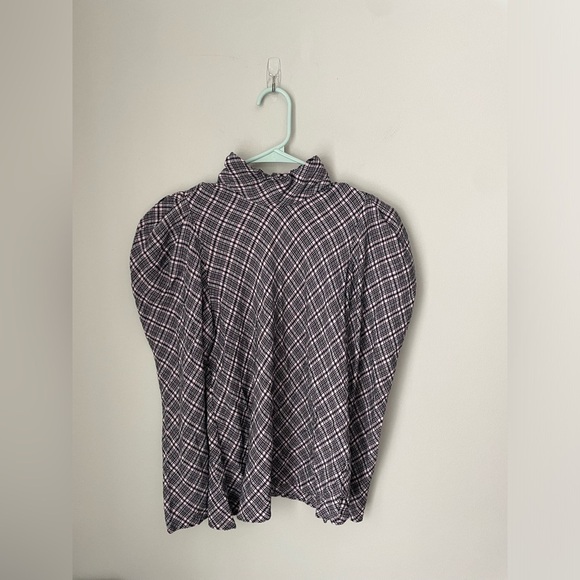 Zara Tops - Zara Woman Black & Pink Plaid Feminine Puff Long Sleeve Top Size Medium